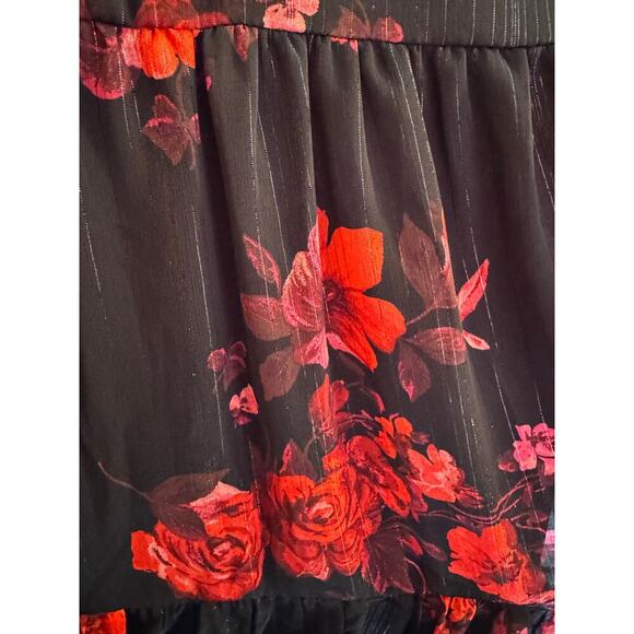 MSK Petite Black Red Floral Tiered Dress Long Sleeve Size PS Mini - Picture 7 of 7